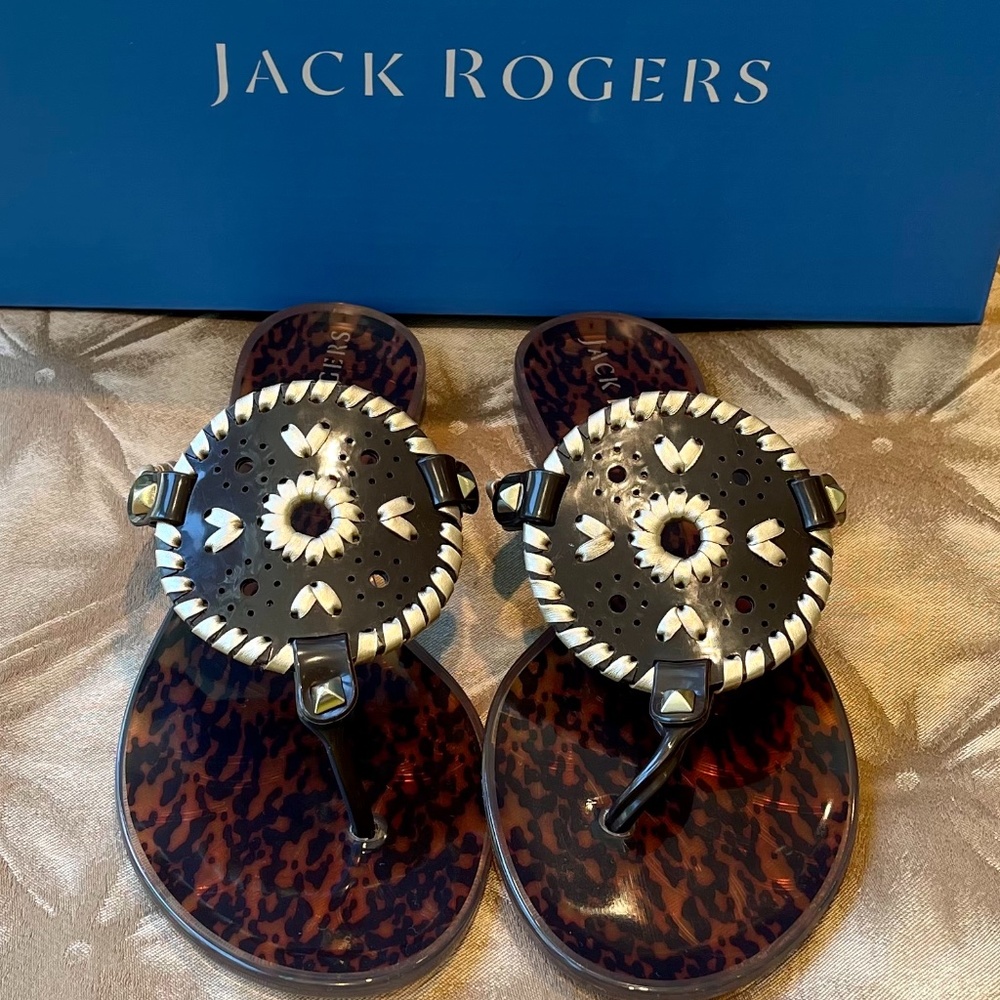 ♓️🅿️🐢Jack Rogers Georgica Tort Jelly Thong Sandals- Size 5 -NIB🐢